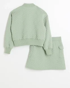 River Island Girls quilted jacket and skirt set Khaki Fashion