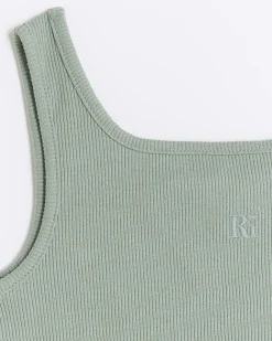 River Island Girls rib embroidered logo crop vest Khaki Discount