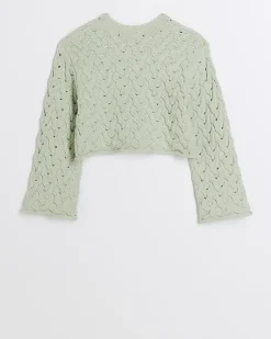 River Island Girls textured jumper Khaki Outlet
