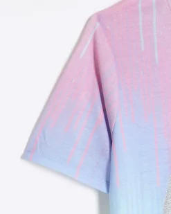 River Island Girls lilac Hype ombre glitter t-shirt Blue Clearance