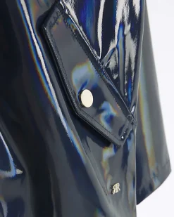 River Island Girls navy hooded zip up rain coat Blue New