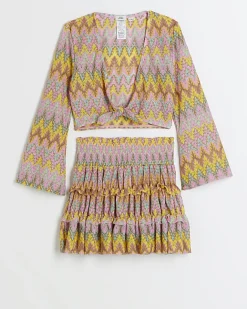 River Island Girls orange chevron top and skirt beach set Green Hot