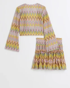 River Island Girls orange chevron top and skirt beach set Green Hot
