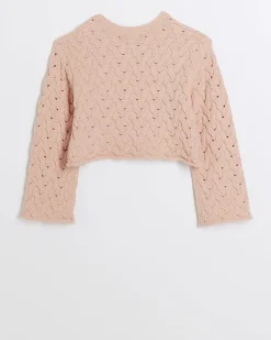 River Island Girls peach textured jumper Orange New