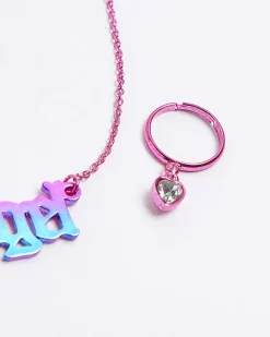 River Island Girls angel necklace and ring set Pink New