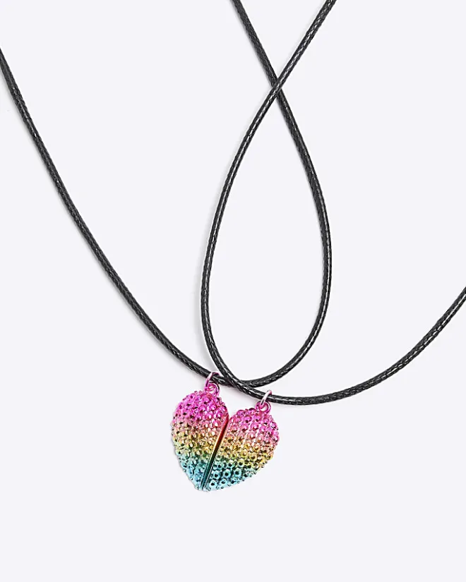 River Island Girls BFF Heart necklace Pink Discount