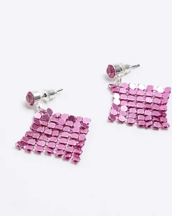 River Island Girls Chainmail Earrings Pink Hot