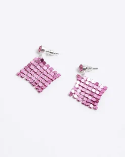 River Island Girls Chainmail Earrings Pink Hot