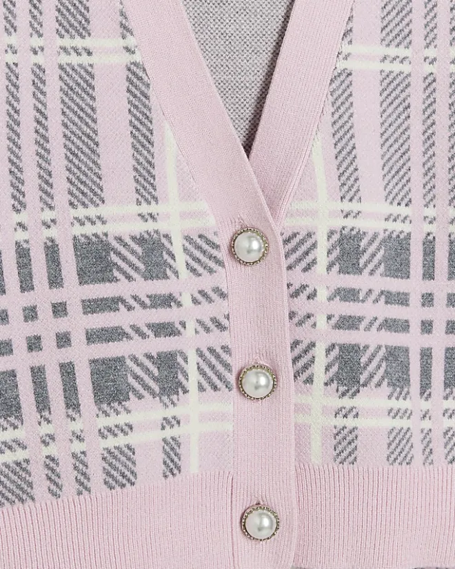 River Island Girls check frill cardigan and skirt set Pink Online