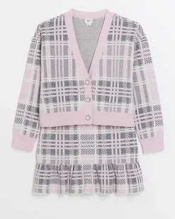 River Island Girls check frill cardigan and skirt set Pink Online