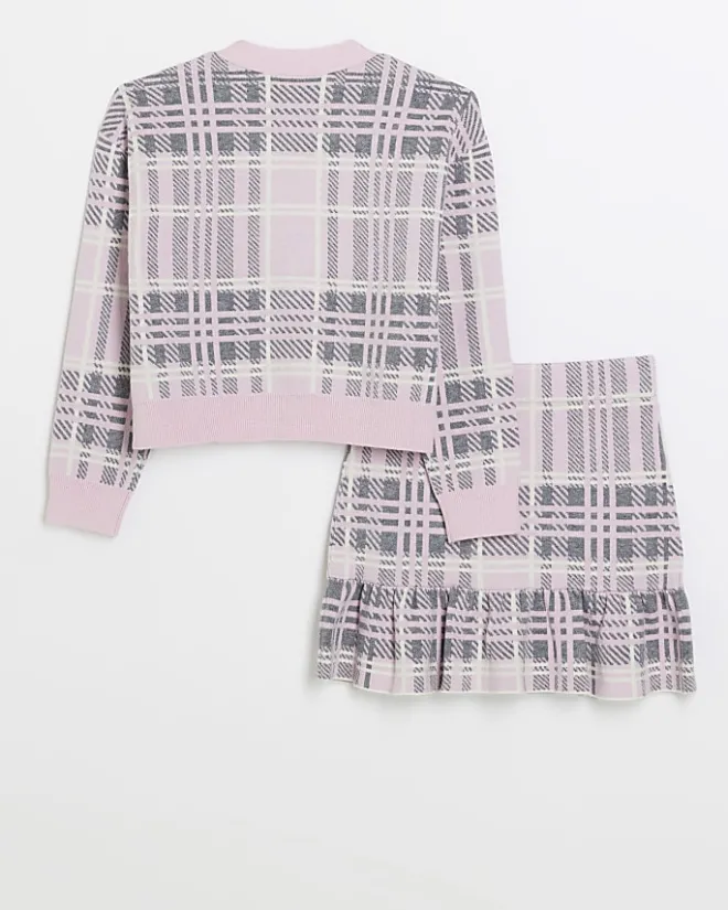 River Island Girls check frill cardigan and skirt set Pink Online