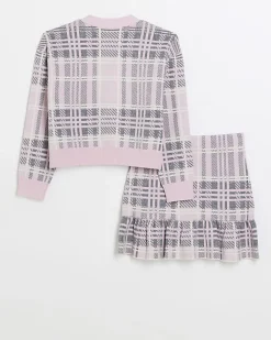 River Island Girls check frill cardigan and skirt set Pink Online