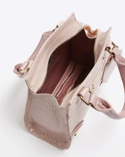 River Island Girls croc embossed heart tote bag Pink Clearance