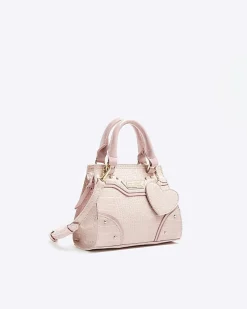 River Island Girls croc embossed heart tote bag Pink Clearance