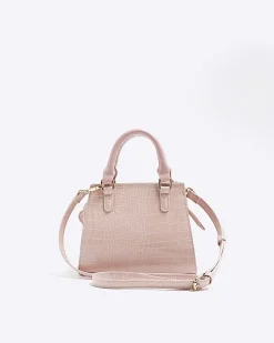 River Island Girls croc embossed heart tote bag Pink Clearance