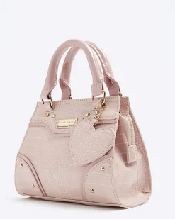 River Island Girls croc embossed heart tote bag Pink Clearance