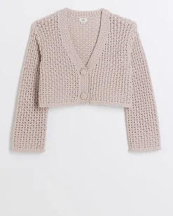 River Island Girls crochet crop cardigan Pink Sale