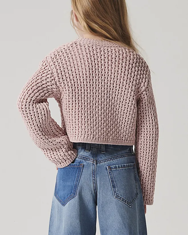 River Island Girls crochet crop cardigan Pink Sale