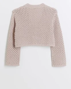 River Island Girls crochet crop cardigan Pink Sale