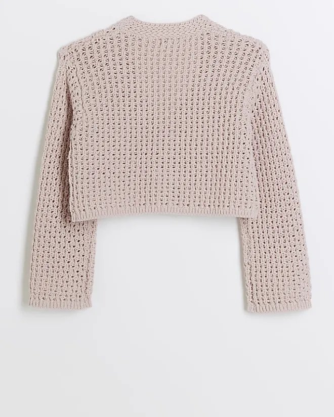 River Island Girls crochet crop cardigan Pink Sale