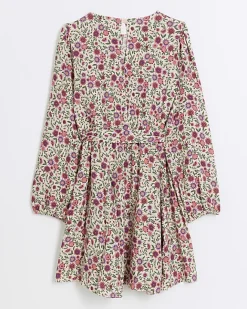 River Island Girls daisy floral belted dress Pink Clearance