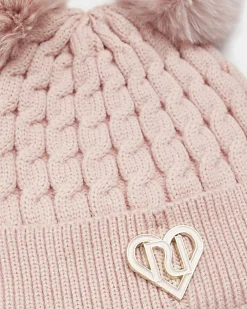 River Island Girls Double Pom Pom Beanie hat Pink New