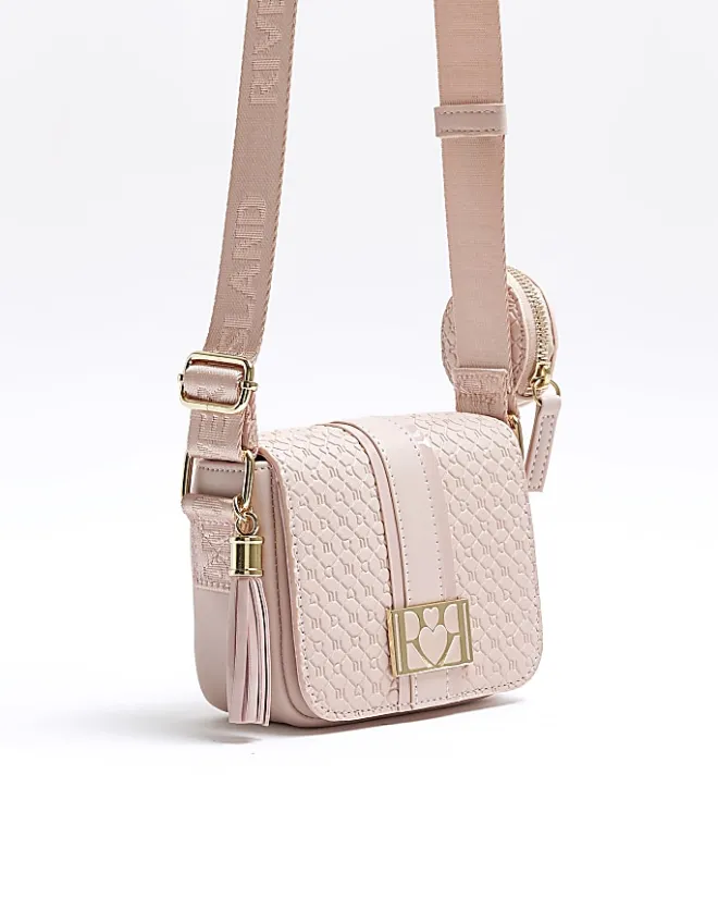 River Island Girls embossed RI cross body bag Pink Sale