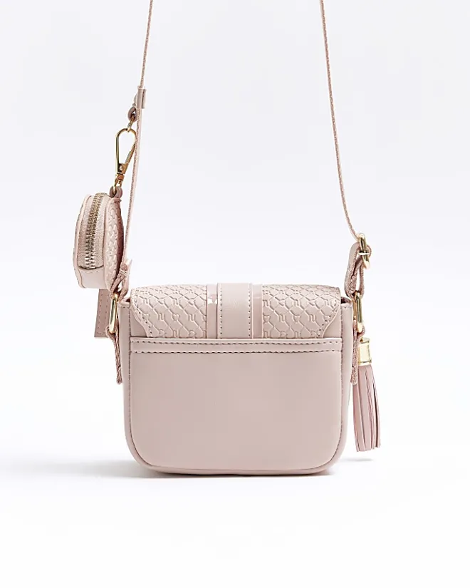 River Island Girls embossed RI cross body bag Pink Sale