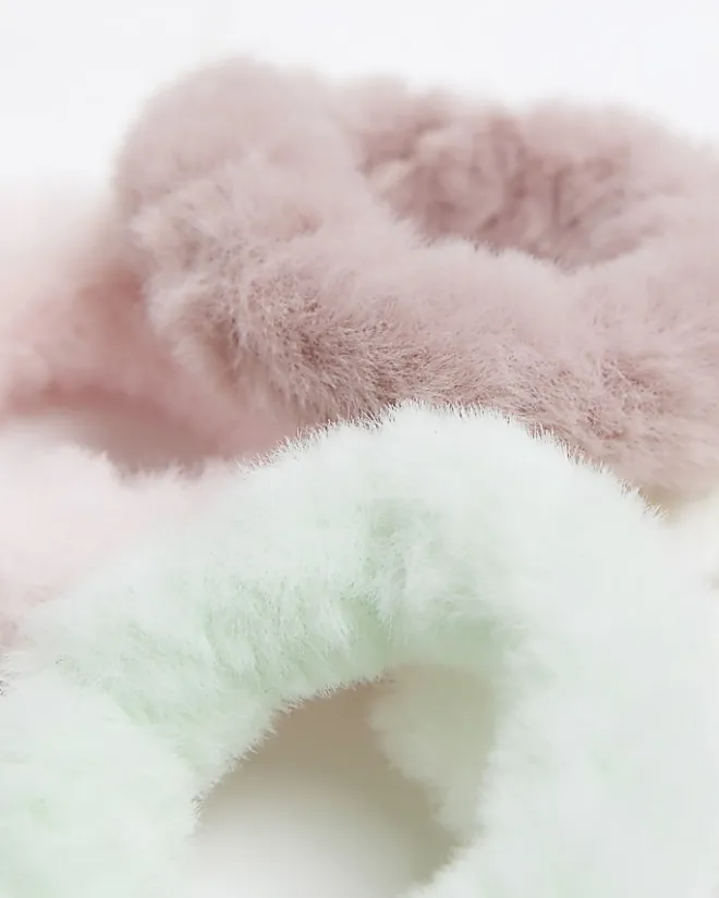 River Island Girls faux fur scrunchie 4 pack Pink Outlet