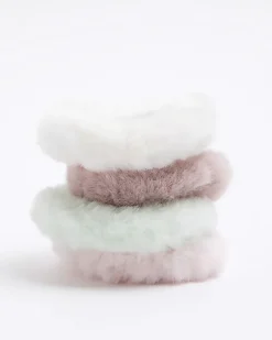 River Island Girls faux fur scrunchie 4 pack Pink Outlet