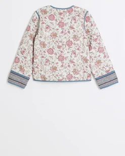 River Island Girls floral quilted jacket Pink Hot