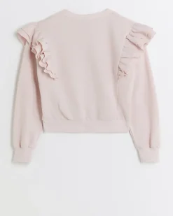 River Island Girls frill long sleeve sweatshirt Pink Hot