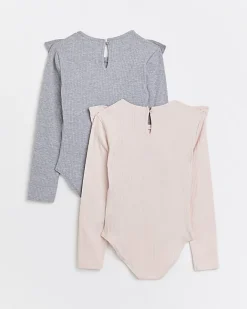 River Island Girls frill ribbed bodysuits 2 pack Pink Sale