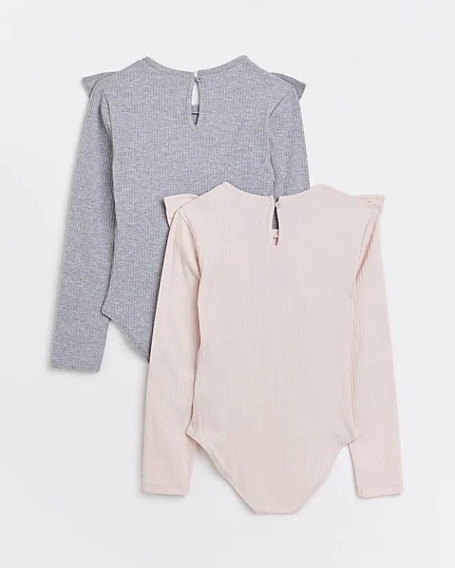 River Island Girls frill ribbed bodysuits 2 pack Pink Sale