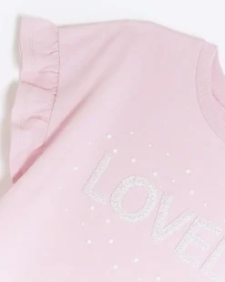 River Island Girls graphic frill sleeve t-shirt Pink Outlet