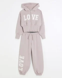 River Island Girls pink graphic hoodie and joggers set Purple Sale
