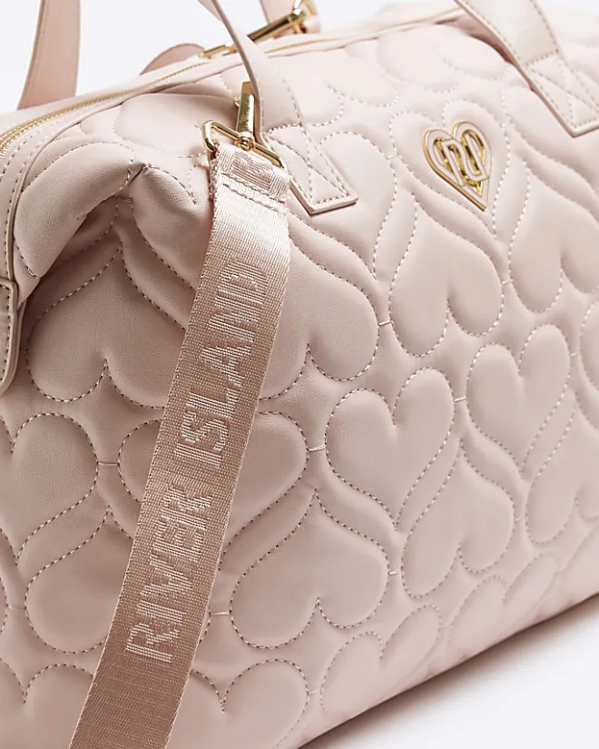 River Island Girls heart quilted holdall bag Pink Fashion