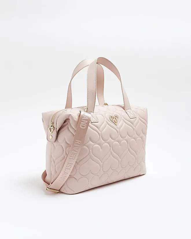 River Island Girls heart quilted holdall bag Pink Fashion
