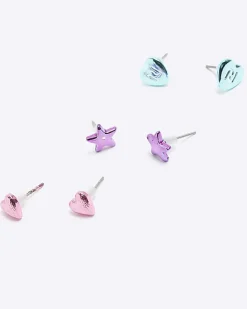 River Island Girls pink hoop and stud earrings 9 pack Blue Best