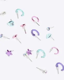 River Island Girls pink hoop and stud earrings 9 pack Blue Best