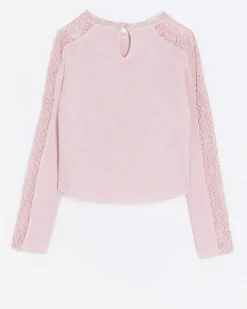 River Island Girls lace detail long sleeve top Pink Best