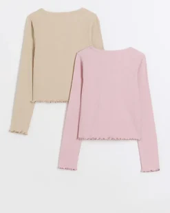 River Island Girls lettuce hem long sleeve top 2 pack Pink Online