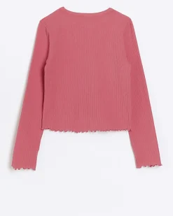 River Island Girls long sleeve lettuce hem rib top Pink Discount