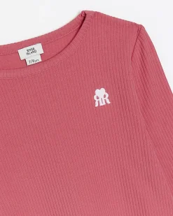 River Island Girls long sleeve lettuce hem rib top Pink Discount