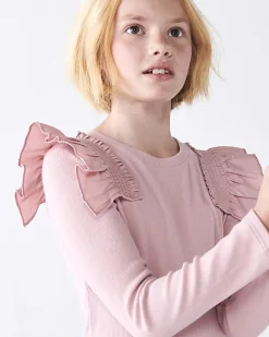 River Island Girls Long Sleeve Rib Frill Bodysuit Pink Online