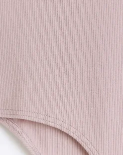 River Island Girls Long Sleeve Rib Frill Bodysuit Pink Online