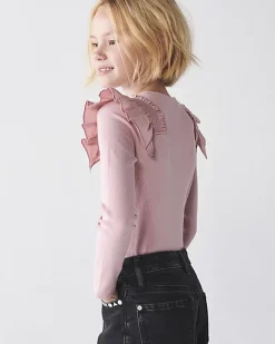 River Island Girls Long Sleeve Rib Frill Bodysuit Pink Online