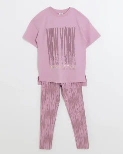 River Island Girls New York graphic t-shirt set Pink Best
