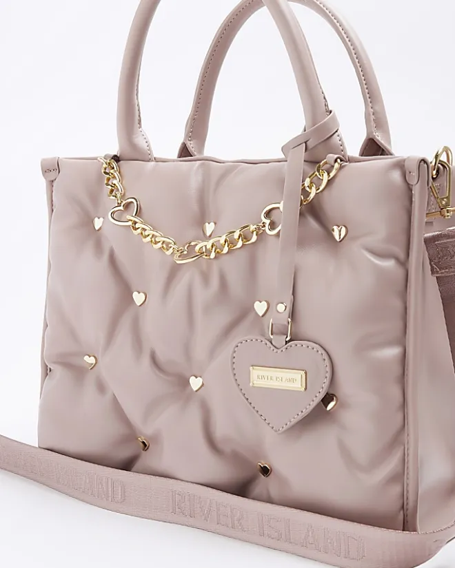 River Island Girls Pu heart stud shopper bag Pink Hot