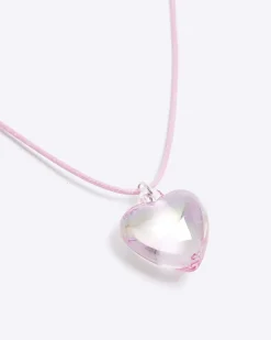 River Island Girls puff heart necklace Pink Online